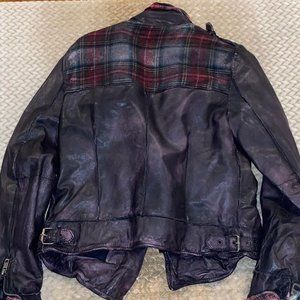 GUC Vintage Muubaa Washed Charcoal Red Plaid Flannel Leather Jacket - UK12/US8